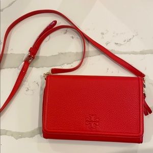 Red Tory Burch flat wallet crossbody